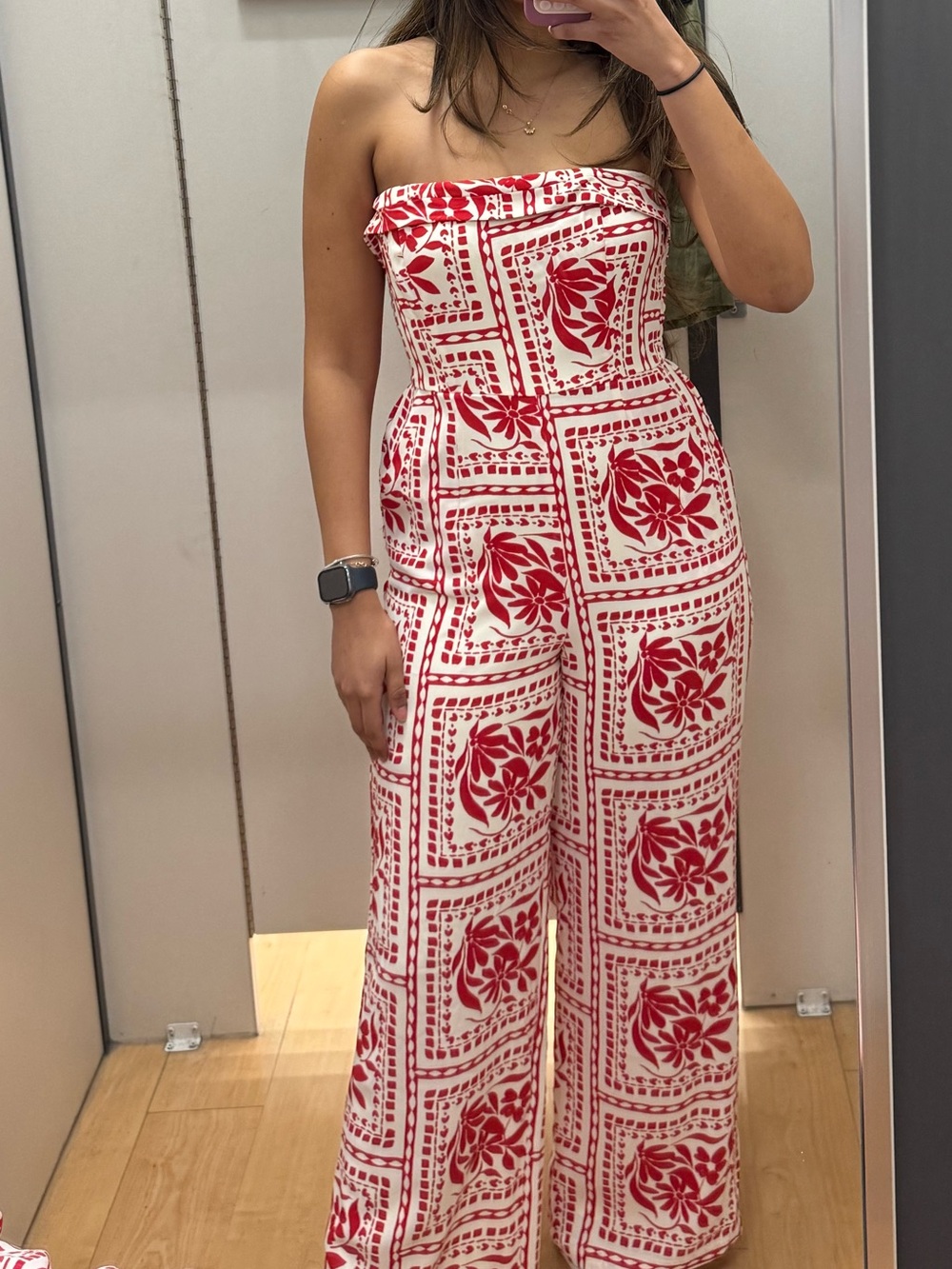 Strapless Red & White Printed Jumpsuit